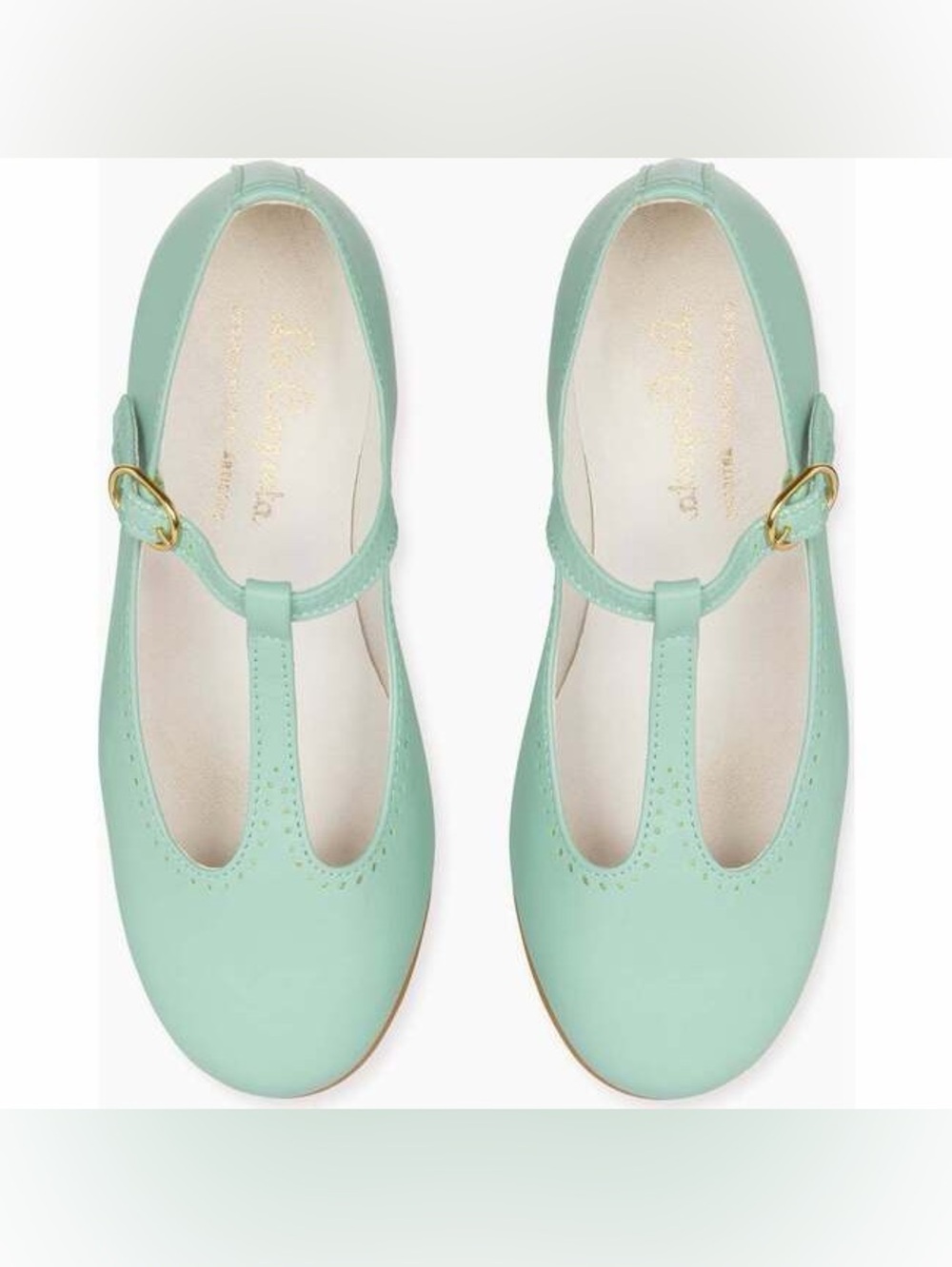 La Coqueta Pale Green Leather T-Bar Mary Jane Shoes EU 27 US 10